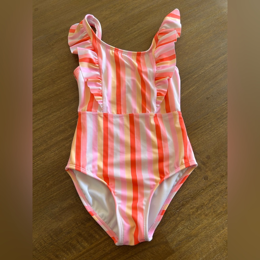 Cat and Jack girls striped ruffle swimsuit